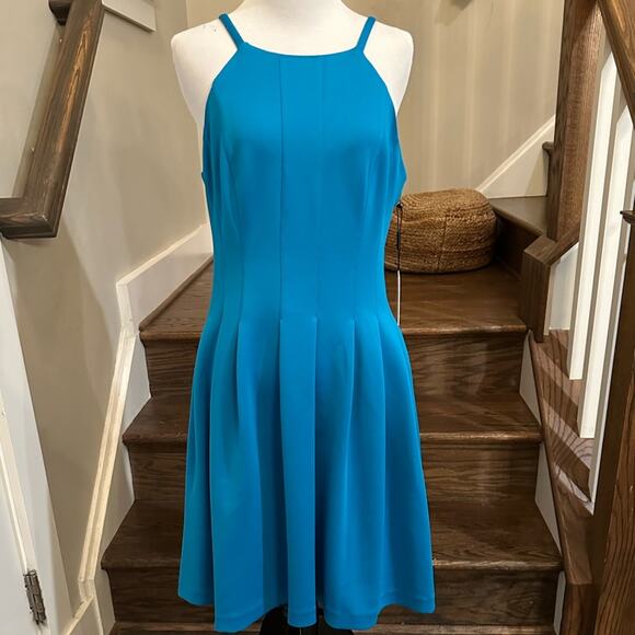 Calvin Klein turquoise pleated bodice scuba dress Size 8 NEW - Picture 1 of 10